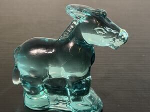 Vintage Mosser Glass Teal Aqua Blue Donkey Burro Figurine Pressed Art Glass M